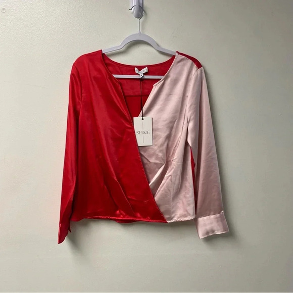 S’Edge NWT Astrid Light Pink‎ Fuchsia Colorblock V Neck Top Blouse Size Medium - Picture 2 of 6